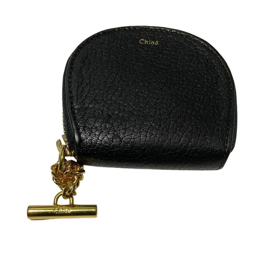 Chloe Zip-Around Leather Mirror Coin Case Purse Black